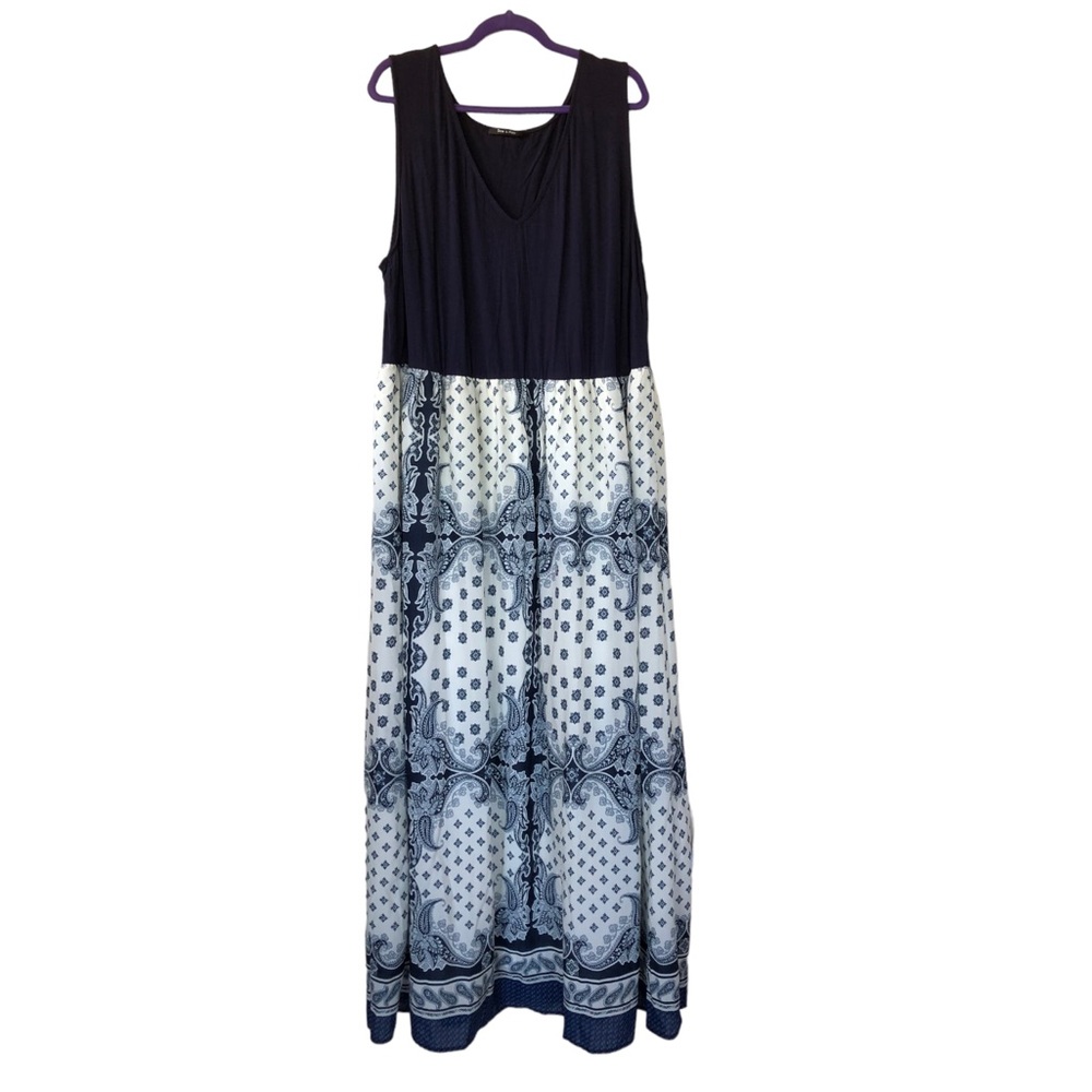 (90) Blue Sleeveless Pullover Maxi Dress (3X)